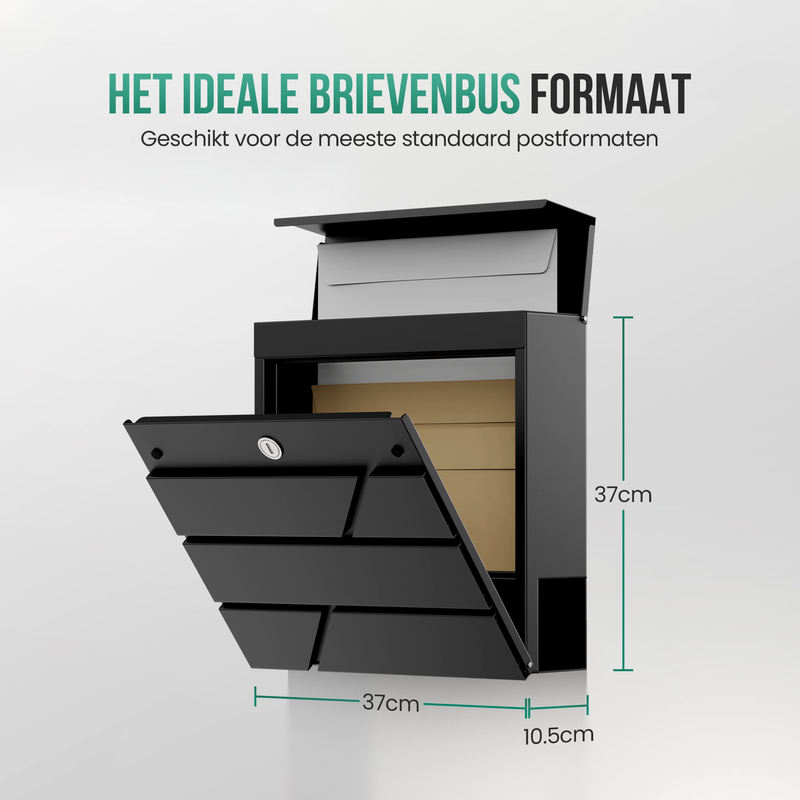 Avalo Brievenbus RVS Zwart met Krantenvak en Slot - Incl. Montagemateriaal & 2 Sleutels