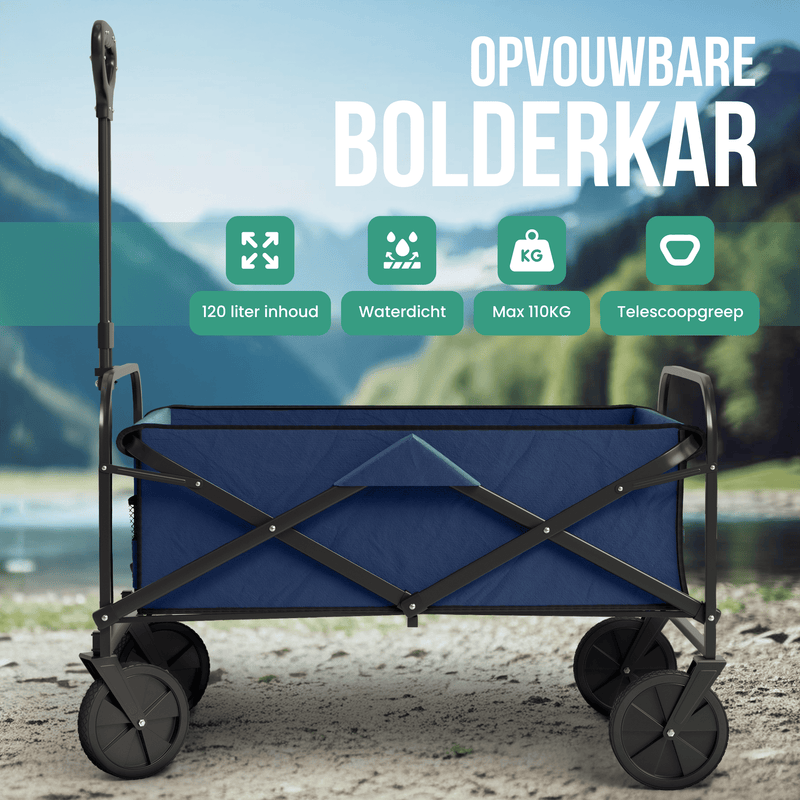Avalo Bolderkar XL - Opvouwbaar - Tot 110KG - 91x51x103 CM - 120L - 360º Wielen - Blauw