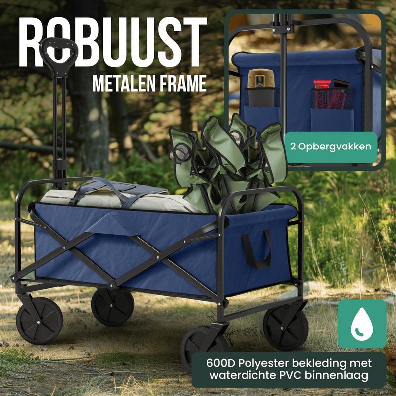 Avalo Bolderkar XL - Opvouwbaar - Tot 110KG - 91x51x103 CM - 120L - 360º Wielen - Blauw