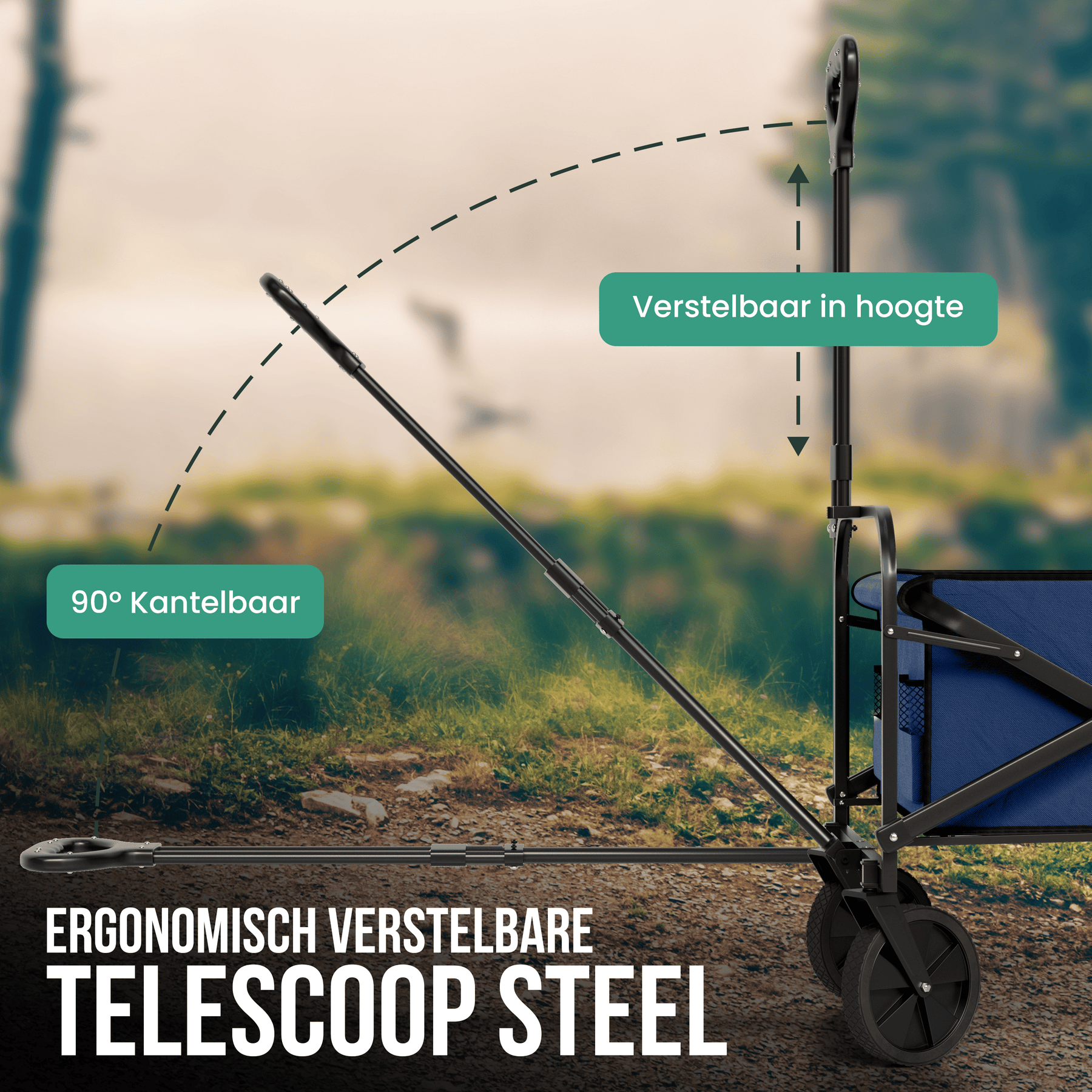 Avalo Bolderkar XL - Opvouwbaar - Tot 110KG - 91x51x103 CM - 120L - 360º Wielen - Blauw
