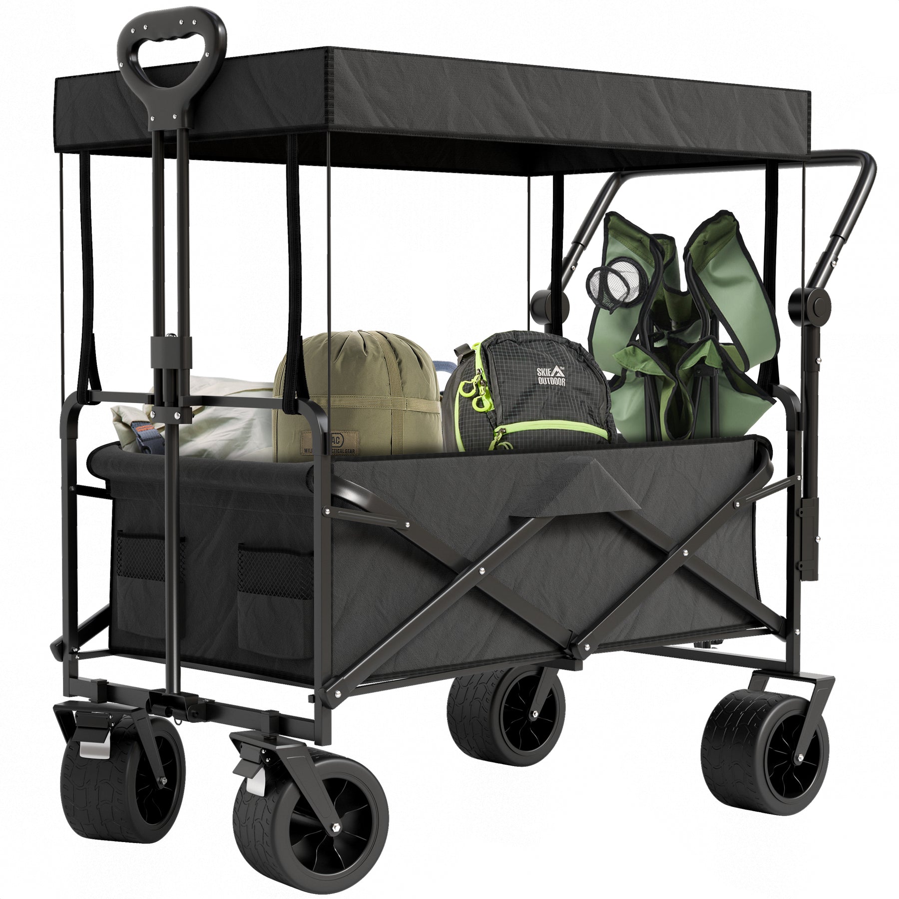Avalo Bolderkar Met Dak XL - Opvouwbaar - Tot 110KG - 97x60x105 CM - 120L - 360º Wielen - Zwart