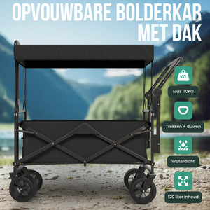 Avalo Bolderkar Met Dak XL - Opvouwbaar - Tot 110KG - 97x60x105 CM - 120L - 360º Wielen - Zwart