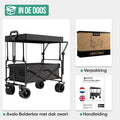 Avalo Bolderkar Met Dak XL - Opvouwbaar - Tot 110KG - 97x60x105 CM - 120L - 360º Wielen - Zwart