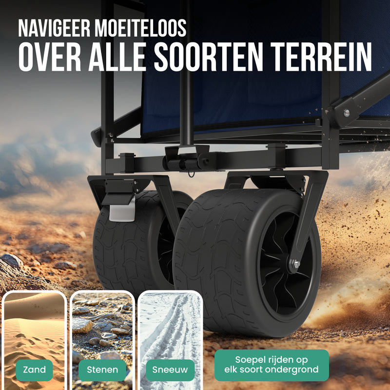 Avalo Bolderkar Met Dak XL - Opvouwbaar - Tot 110KG - 97x60x105 CM - 120L - 360º Wielen - Blauw