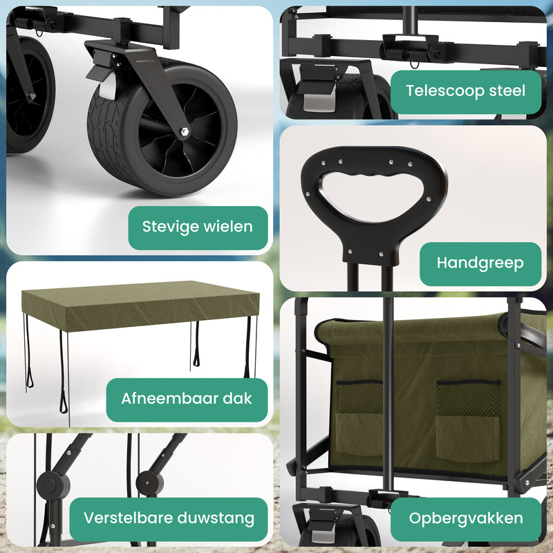 Avalo Bolderkar Met Dak XL - Opvouwbaar - Tot 110KG - 97x60x105 CM - 120L - 360º Wielen - Groen