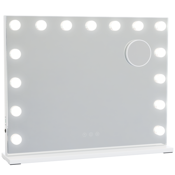 Avalo - Make Up Spiegel Met Verlichting - 56x44 CM - Hollywood Spiegel - Spiegel Met Verlichting - Make Up Spiegel - 3 Dimbare Lichtstanden - 10x Vergroting - Ingebouwde USB Lader