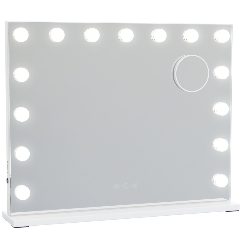 Avalo - Make Up Spiegel Met Verlichting - 56x44 CM - Hollywood Spiegel - Spiegel Met Verlichting - Make Up Spiegel - 3 Dimbare Lichtstanden - 10x Vergroting - Ingebouwde USB Lader