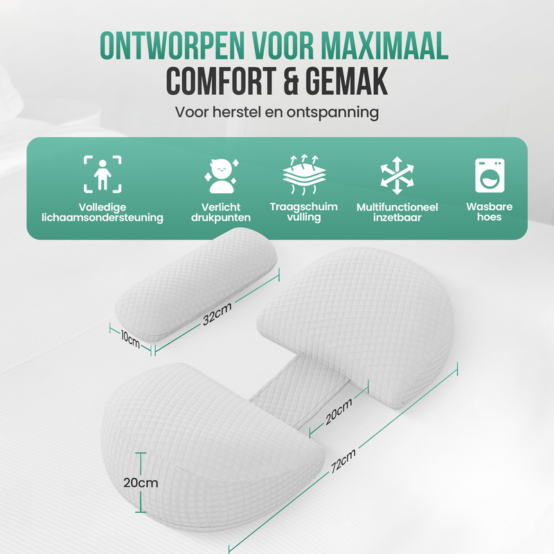 Avalo Zwangerschapskussen W-Vorm - Traagschuim - Zijslaapkussen Volwassenen - Verstelbare Wig - Buik-, Rug- & Beensteun - Voedingskussen - Lichaamskussen - Wasbare Hoes