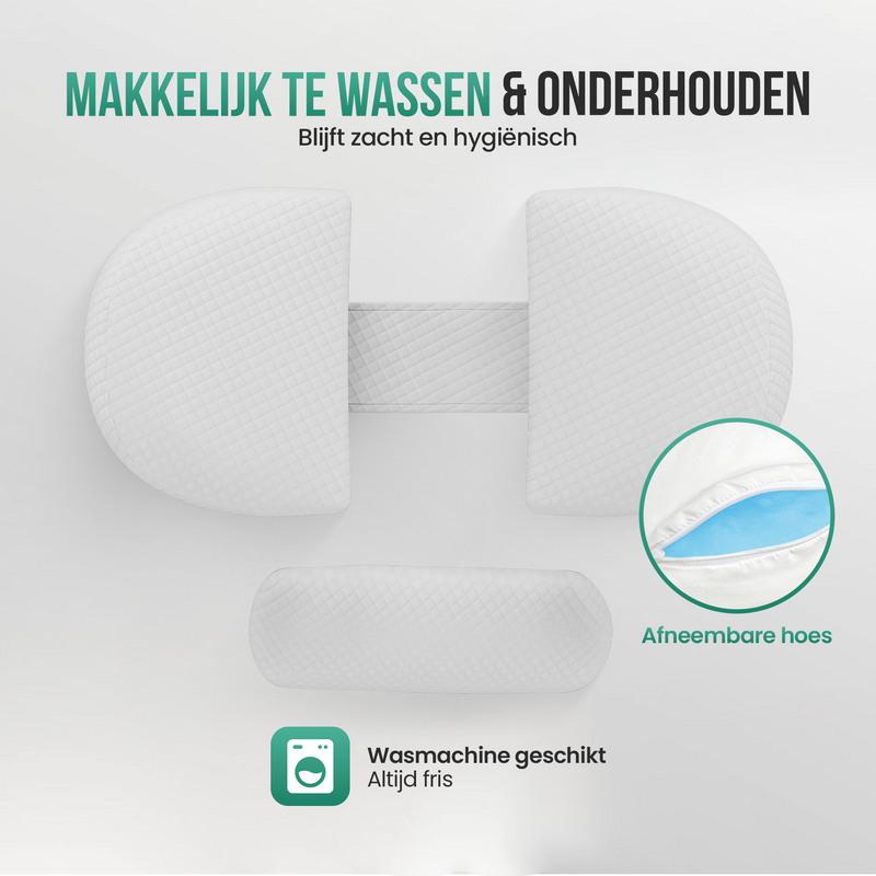 Avalo Zwangerschapskussen W-Vorm - Traagschuim - Zijslaapkussen Volwassenen - Verstelbare Wig - Buik-, Rug- & Beensteun - Voedingskussen - Lichaamskussen - Wasbare Hoes