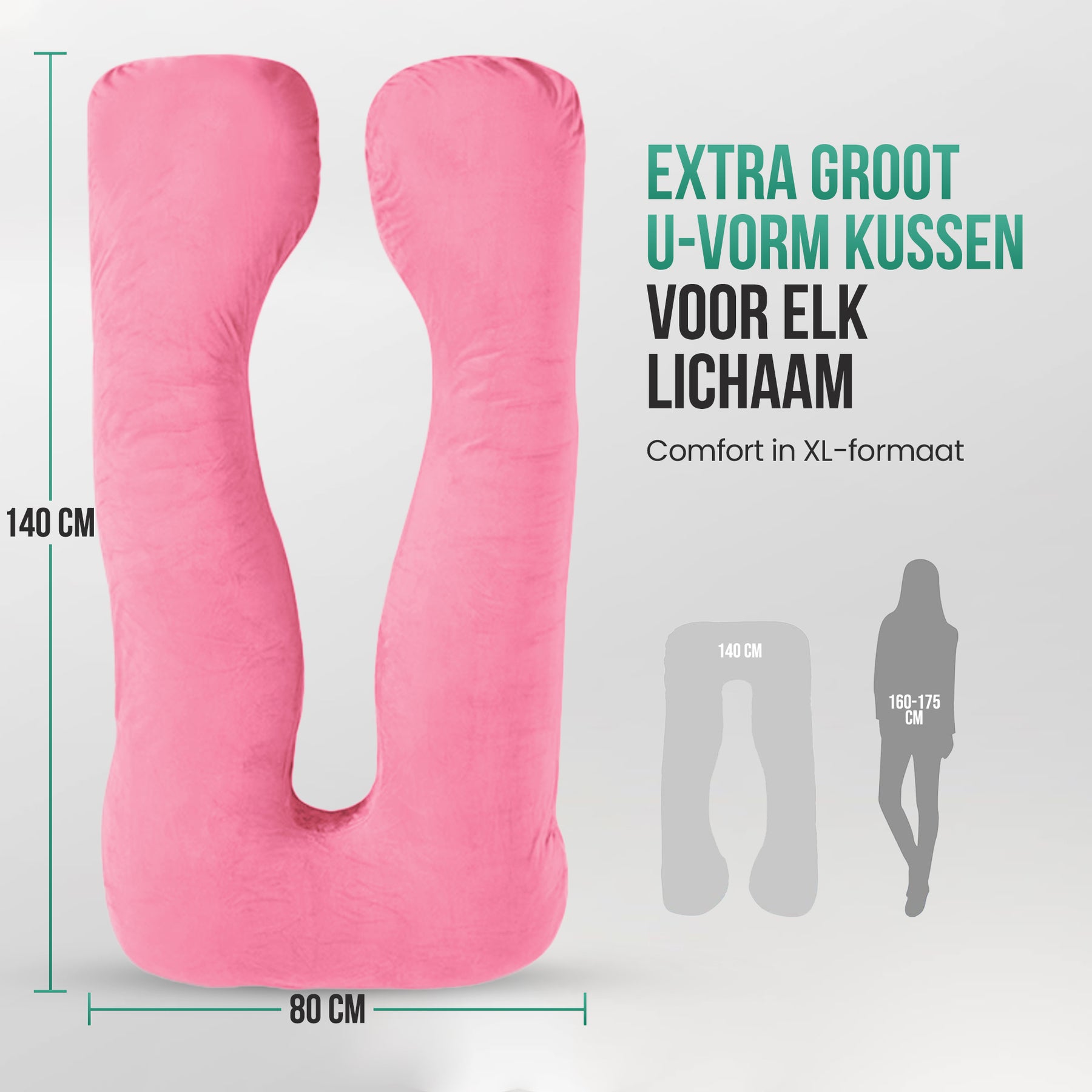 Avalo Zwangerschapskussen XXL 280 cm - U-Vorm Zijslaapkussen - Ergonomisch Body Pillow - Voedingskussen & Lichaamskussen voor Zwangere Vrouwen - Roze