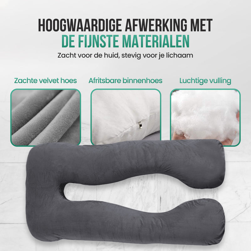 Avalo Zwangerschapskussen XXL 280 cm - U-Vorm Zijslaapkussen - Ergonomisch Body Pillow - Voedingskussen & Lichaamskussen voor Zwangere Vrouwen - Donkergrijs
