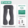 Avalo Zwangerschapskussen XXL 280 cm - U-Vorm Zijslaapkussen - Ergonomisch Body Pillow - Voedingskussen & Lichaamskussen voor Zwangere Vrouwen - Donkergrijs