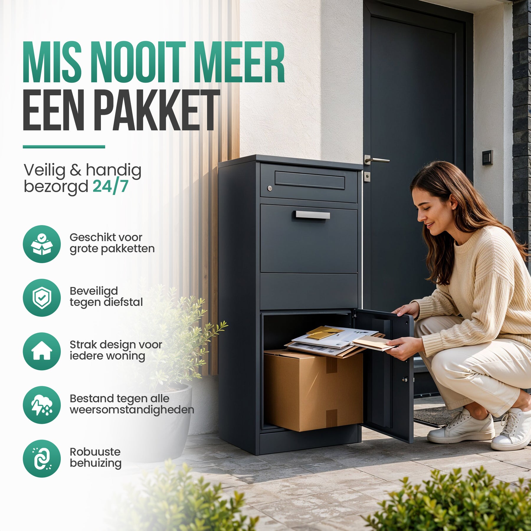 Avalo Pakketbrievenbus - Pakketkluis voor Buiten - Pakketbox Antraciet - Afsluitbaar met Slot - Wandmontage of Vrijstaand