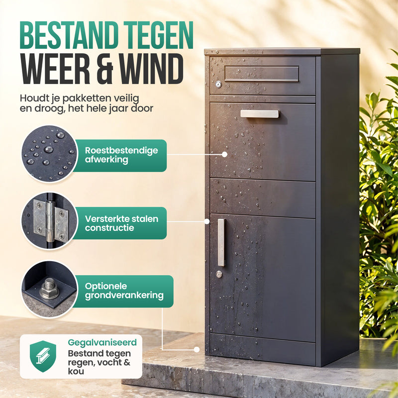Avalo Pakketbrievenbus - Pakketkluis voor Buiten - Pakketbox Antraciet - Afsluitbaar met Slot - Wandmontage of Vrijstaand