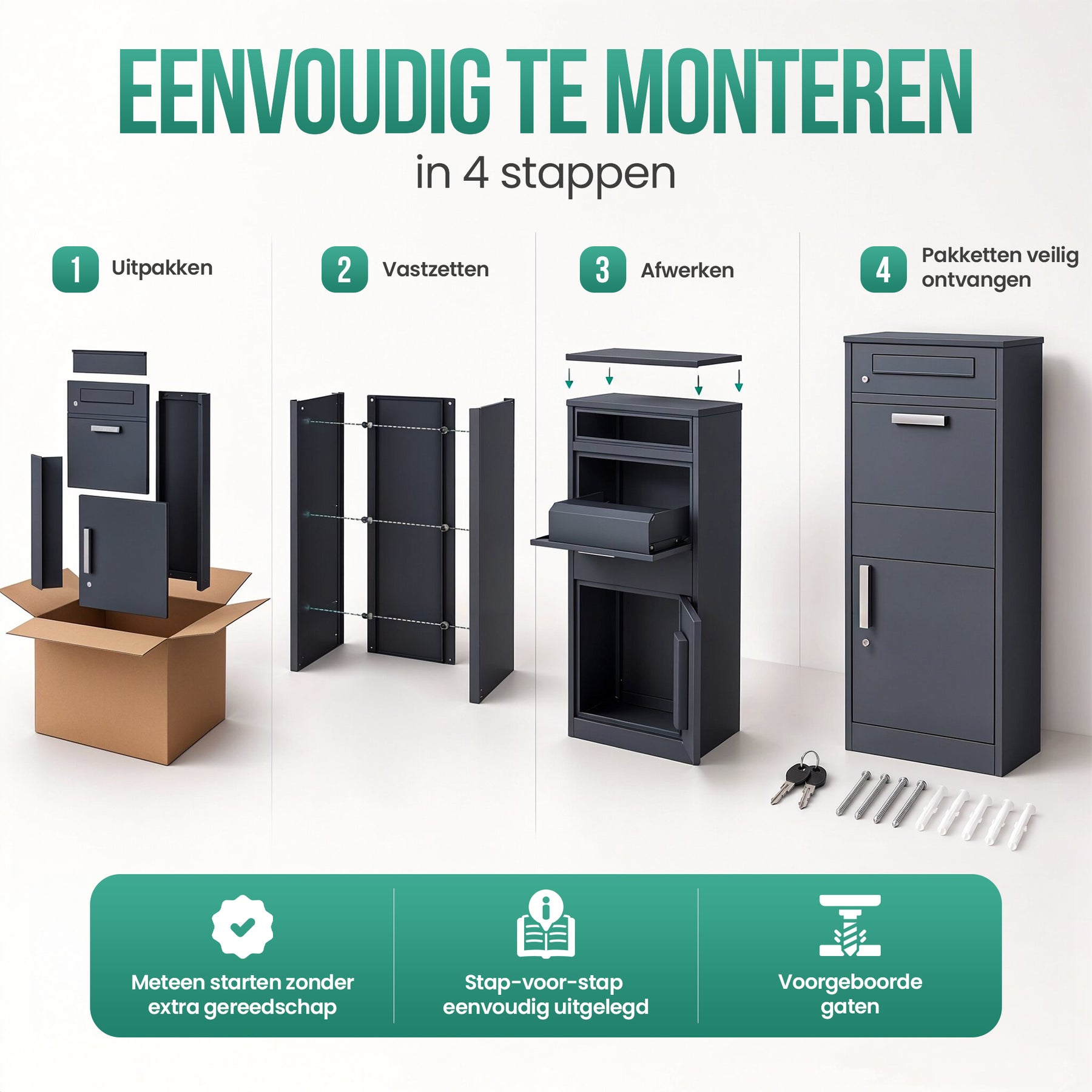 Avalo Pakketbrievenbus - Pakketkluis voor Buiten - Pakketbox Antraciet - Afsluitbaar met Slot - Wandmontage of Vrijstaand