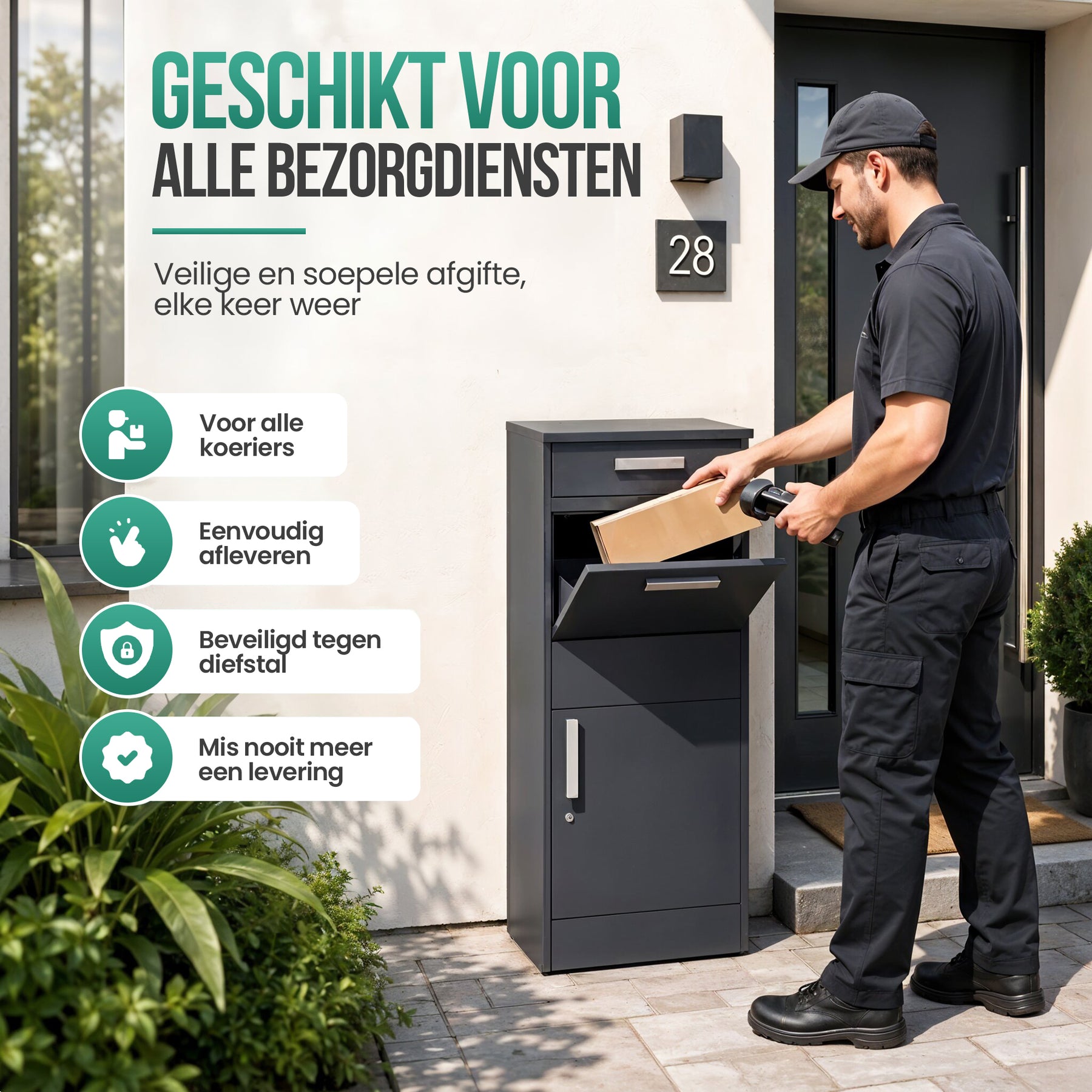 Avalo Pakketbrievenbus - Pakketkluis voor Buiten - Pakketbox Antraciet - Afsluitbaar met Slot - Wandmontage of Vrijstaand
