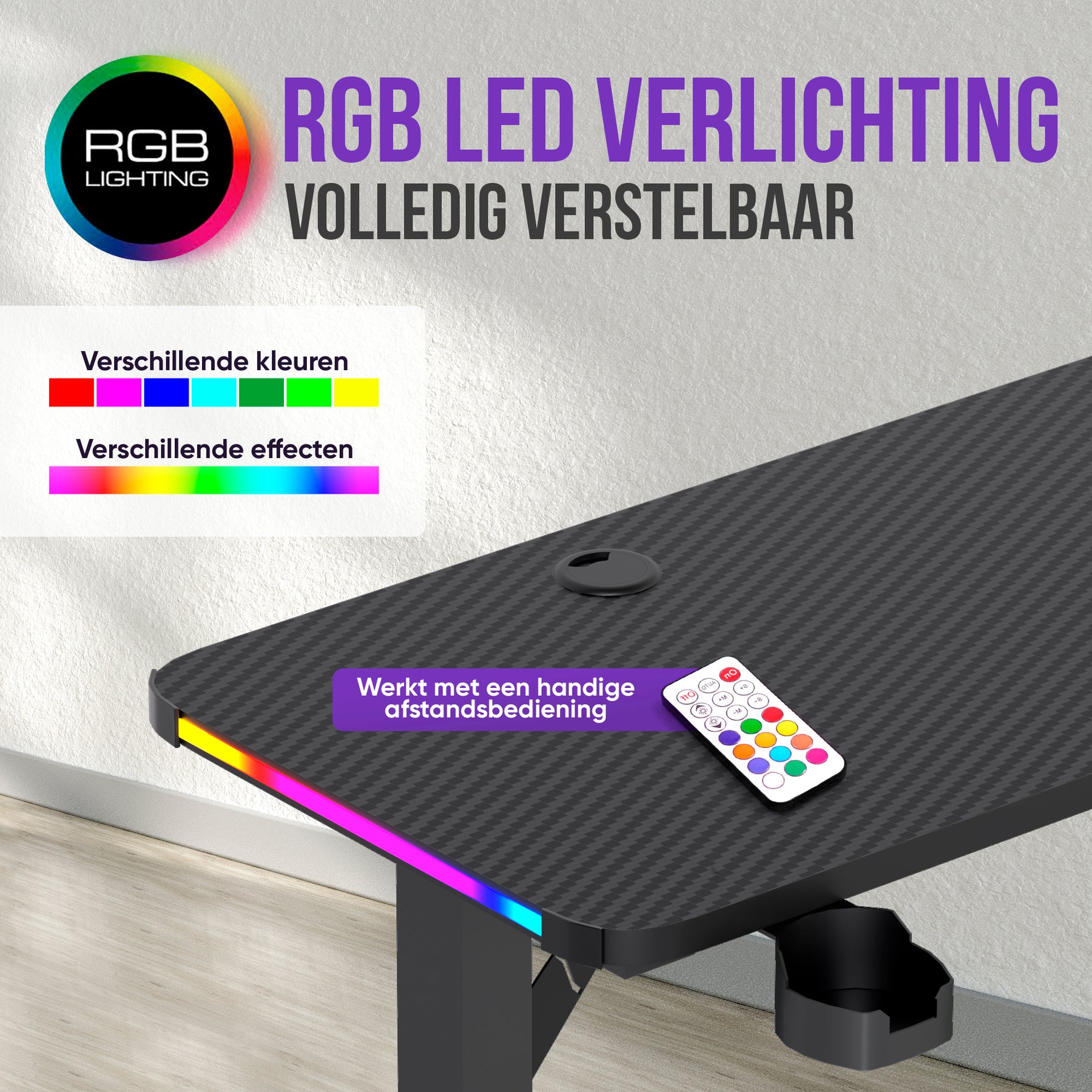 Avalo Gaming Bureau - 160x100x75 CM - L Vormig Hoekbureau - Game Desk Met LED Verlichting - Tafel - Zwart - Hoek Rechts