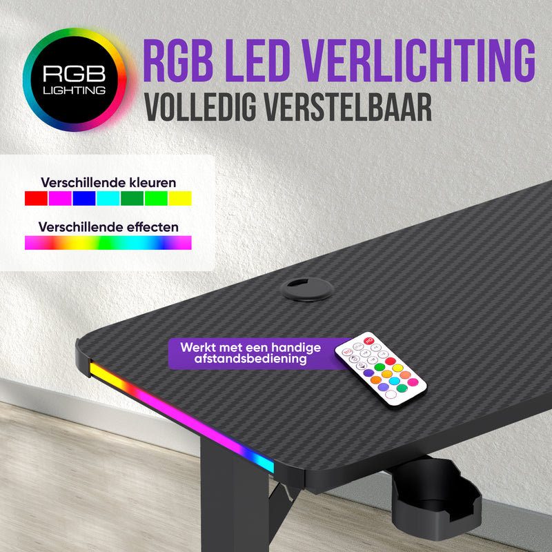 Avalo Gaming Bureau - 160x100x75 CM - L Vormig Hoekbureau - Game Desk Met LED Verlichting - Tafel - Zwart - Hoek Rechts