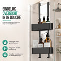 Avalo Doucherek Hangend Zwart - Opbergrek Badkamer - Doucherekje Zonder Boren - Met Ophanghaken - Voor Douchedeur - Douchecaddy