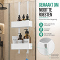 Avalo Doucherek Hangend Wit - Opbergrek Badkamer - Doucherekje Zonder Boren - Met Ophanghaken - Voor Douchedeur - Douchecaddy