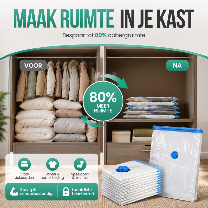 Avalo Vacuumzakken Kleding en Dekbedden - 17 Delig - 5 Maten - Handpomp - Vacumeerzakken - Koffer - Geschikt voor Stofzuiger - Opbergzakken - Beddengoed
