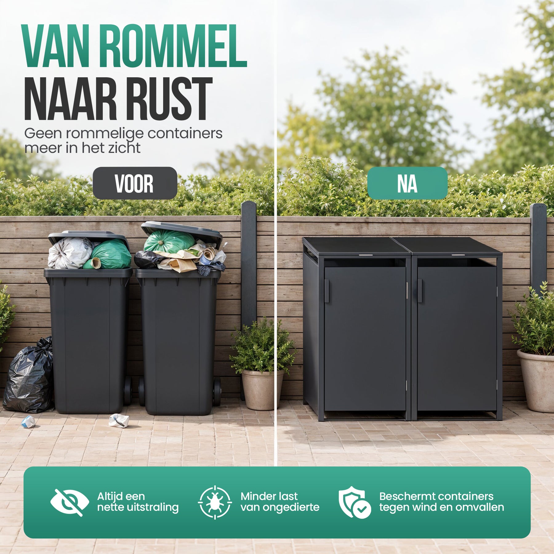 Avalo Kliko Ombouw 2 Vaks - Containerombouw voor 2 Containers - Afvalcontainer Ombouw Dubbel Metaal - Antraciet 7016 Containerberging