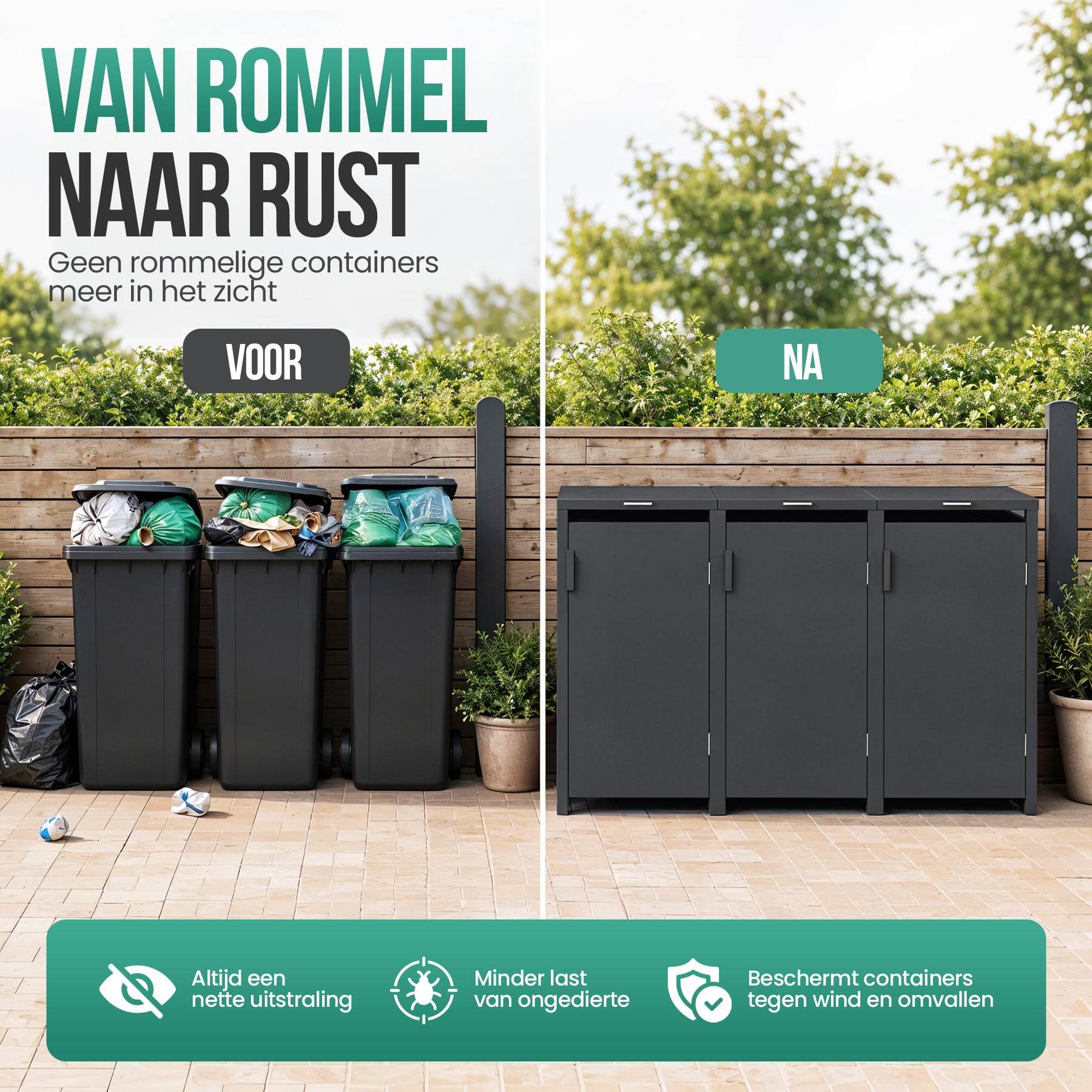 Avalo Kliko Ombouw 3 Vaks - Containerombouw voor 3 Containers - Afvalcontainer Ombouw Metaal - Antraciet 7016 Containerberging
