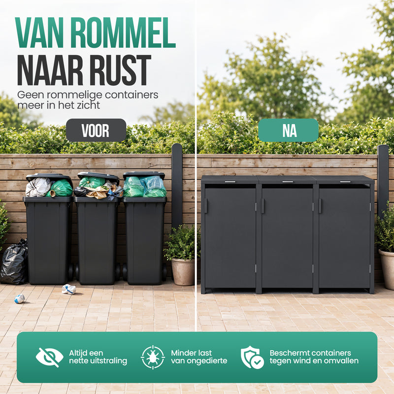 Avalo Kliko Ombouw 3 Vaks - Containerombouw voor 3 Containers - Afvalcontainer Ombouw Metaal - Antraciet 7016 Containerberging