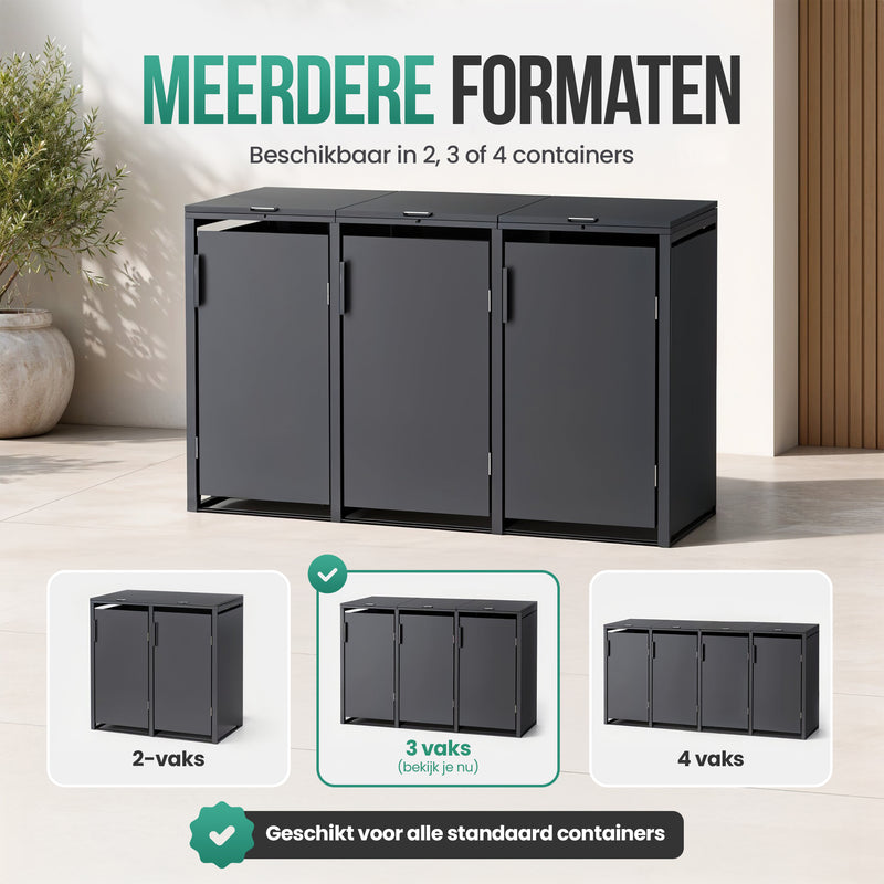 Avalo Kliko Ombouw 3 Vaks - Containerombouw voor 3 Containers - Afvalcontainer Ombouw Metaal - Antraciet 7016 Containerberging