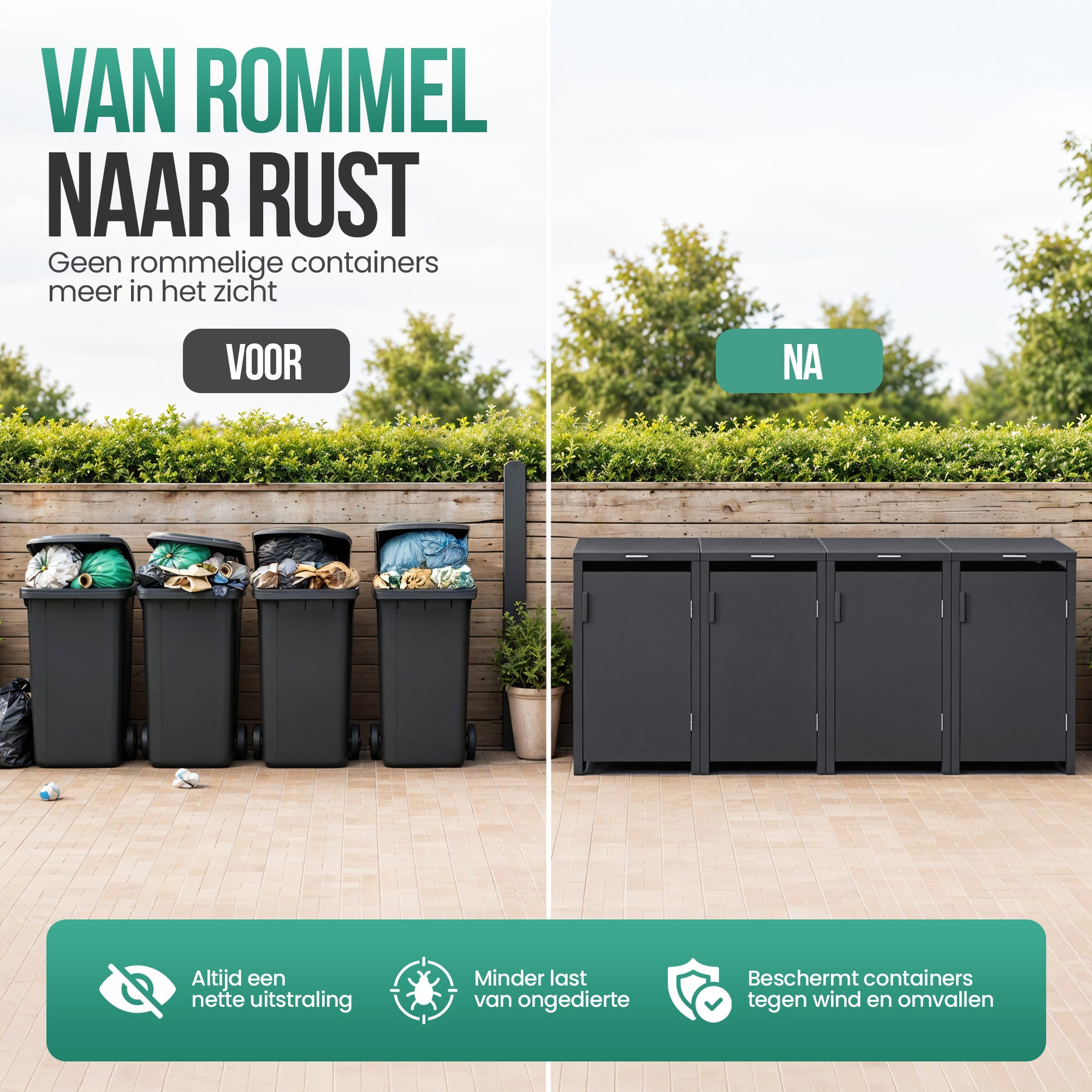 Avalo Kliko Ombouw 4 Vaks - Containerombouw voor 4 Containers - Afvalcontainer Ombouw Metaal - Antraciet 7016 Containerberging