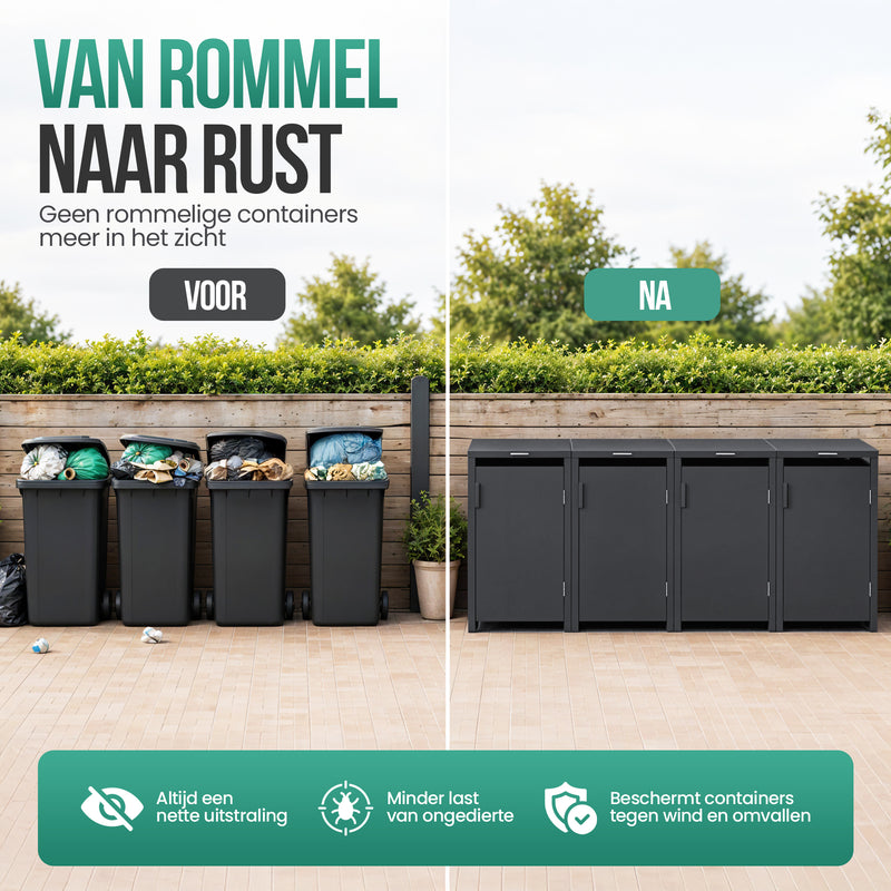 Avalo Kliko Ombouw 4 Vaks - Containerombouw voor 4 Containers - Afvalcontainer Ombouw Metaal - Antraciet 7016 Containerberging