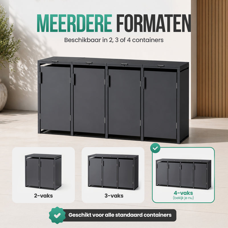 Avalo Kliko Ombouw 4 Vaks - Containerombouw voor 4 Containers - Afvalcontainer Ombouw Metaal - Antraciet 7016 Containerberging