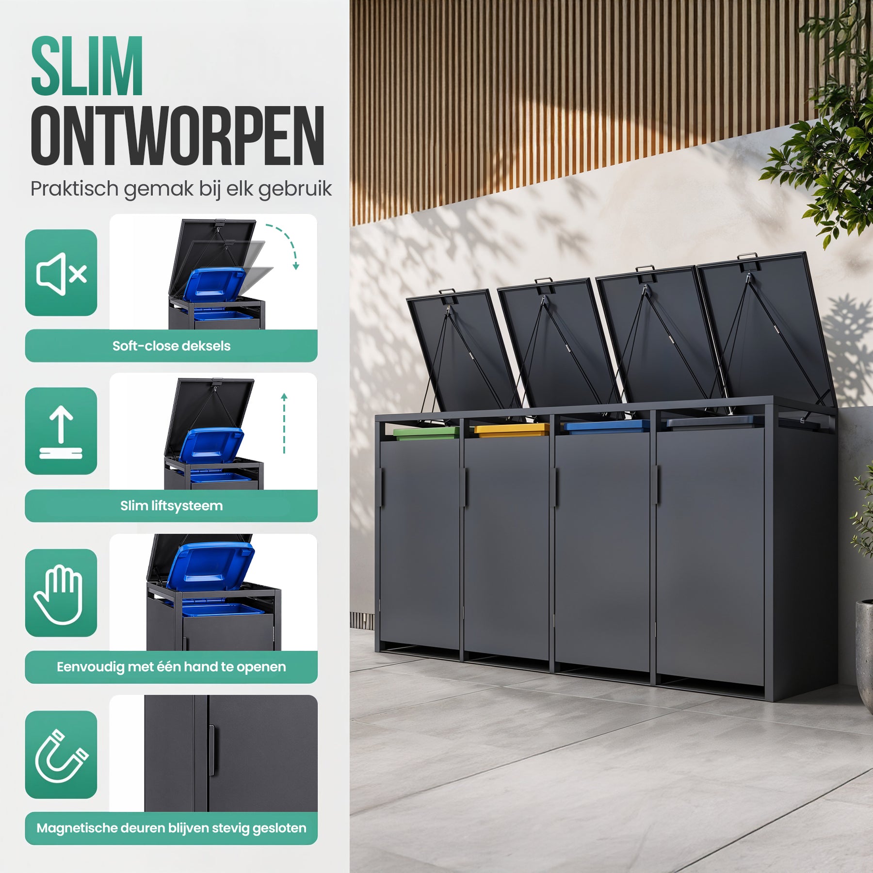 Avalo Kliko Ombouw 4 Vaks - Containerombouw voor 4 Containers - Afvalcontainer Ombouw Metaal - Antraciet 7016 Containerberging