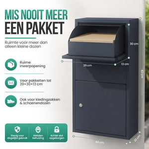 Avalo Pakketbrievenbus - Pakketkluis - Pakketbox Antraciet 44x22x82 CM - Afsluitbaar met Slot - Wandmontage of Vrijstaand