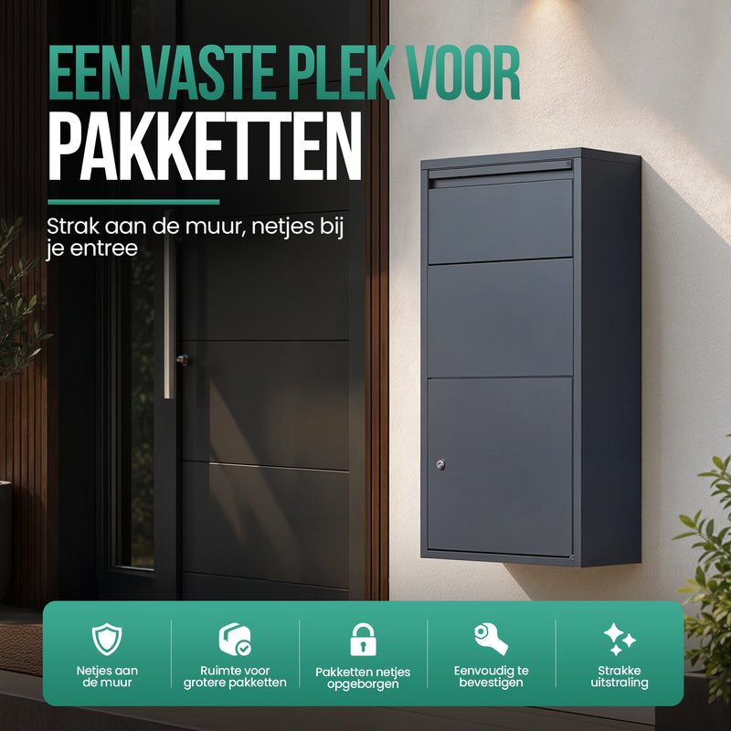 Avalo Pakketbrievenbus - Pakketkluis - Pakketbox Antraciet 44x22x82 CM - Afsluitbaar met Slot - Wandmontage of Vrijstaand