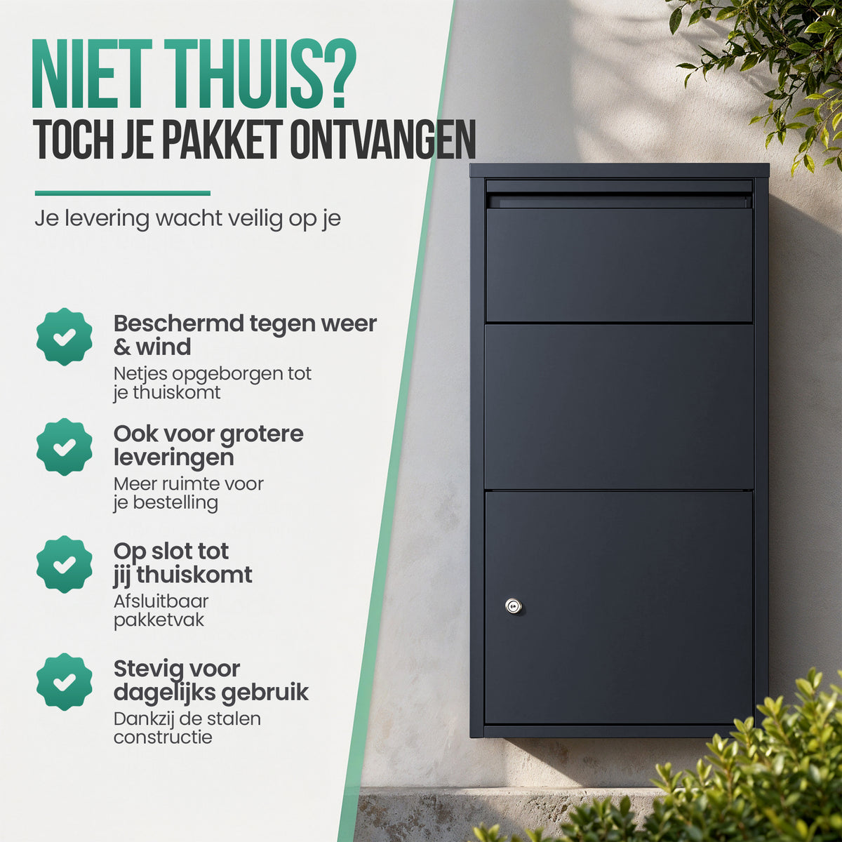Avalo Pakketbrievenbus - Pakketkluis - Pakketbox Antraciet 44x22x82 CM - Afsluitbaar met Slot - Wandmontage of Vrijstaand