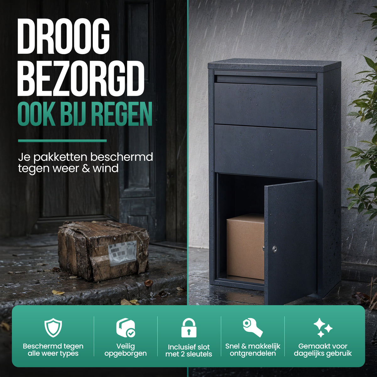 Avalo Pakketbrievenbus - Pakketkluis - Pakketbox Antraciet 44x22x82 CM - Afsluitbaar met Slot - Wandmontage of Vrijstaand