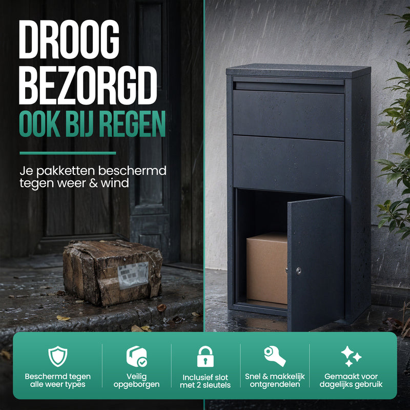 Avalo Pakketbrievenbus - Pakketkluis - Pakketbox Antraciet 44x22x82 CM - Afsluitbaar met Slot - Wandmontage of Vrijstaand