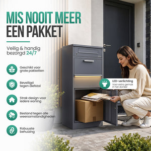 Avalo Pakketbrievenbus - Pakketkluis Met LED Verlichting voor Buiten - Pakketbox Antraciet - Afsluitbaar met Slot - Wandmontage of Vrijstaand