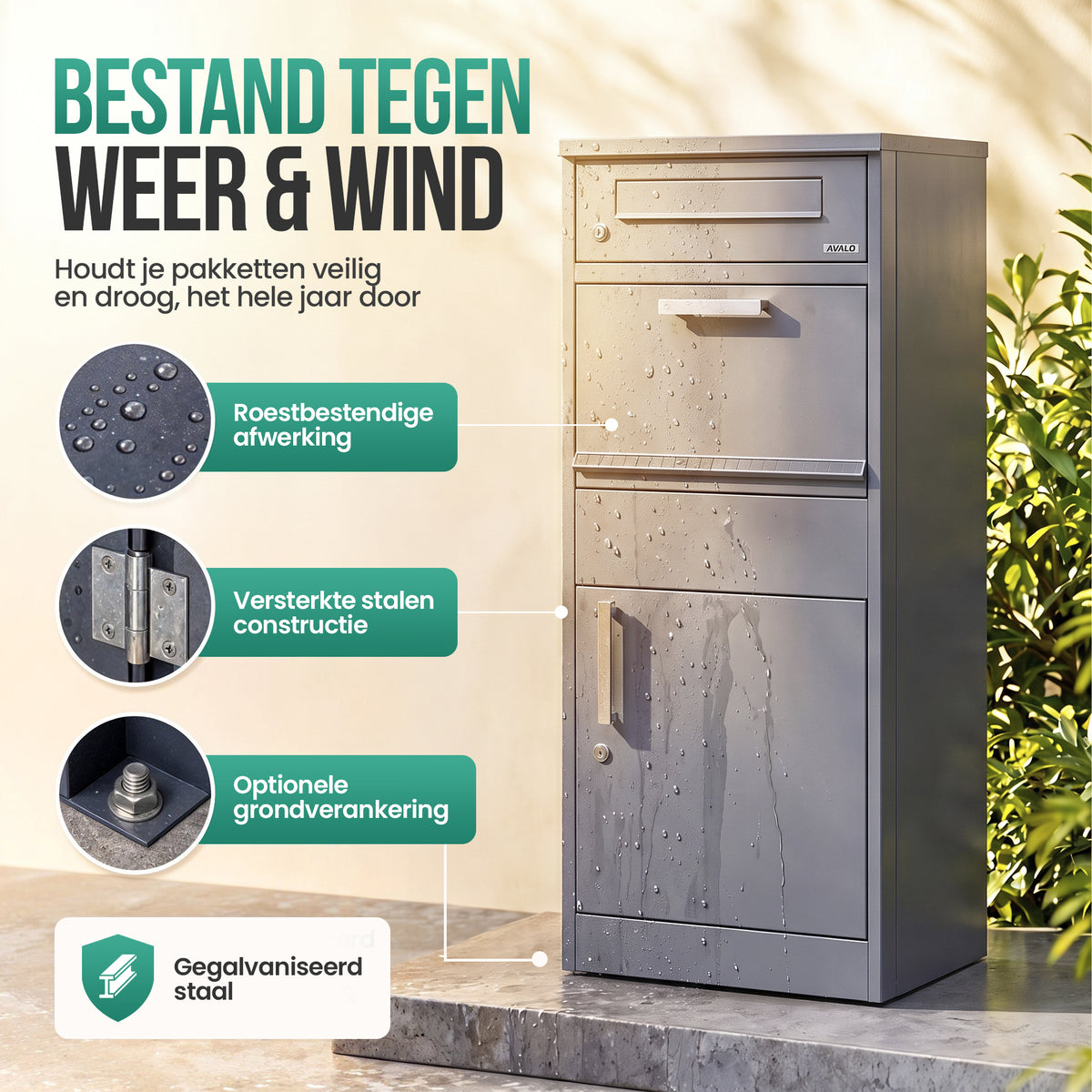 Avalo Pakketbrievenbus - Pakketkluis Met LED Verlichting voor Buiten - Pakketbox Antraciet - Afsluitbaar met Slot - Wandmontage of Vrijstaand
