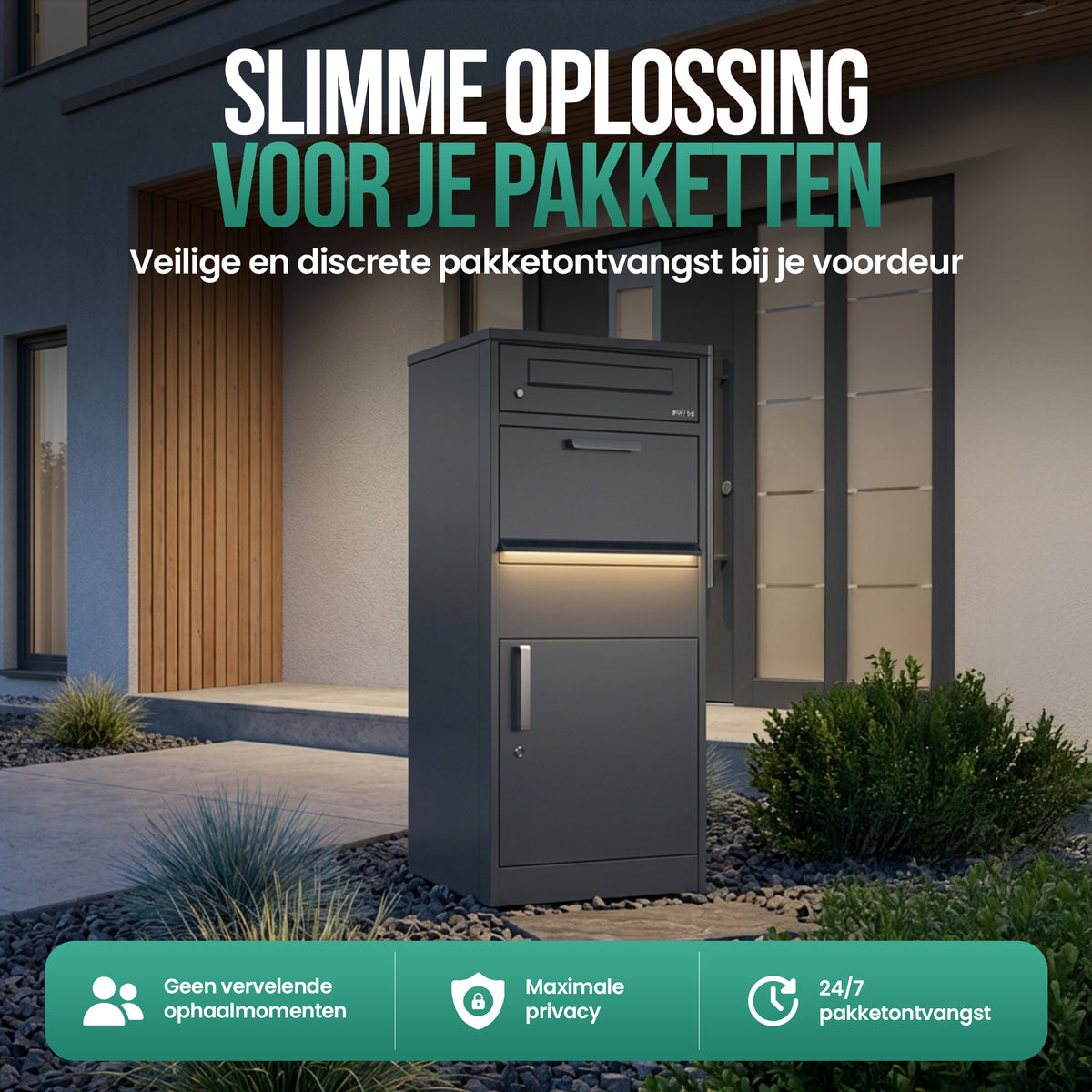 Avalo Pakketbrievenbus - Pakketkluis Met LED Verlichting voor Buiten - Pakketbox Antraciet - Afsluitbaar met Slot - Wandmontage of Vrijstaand
