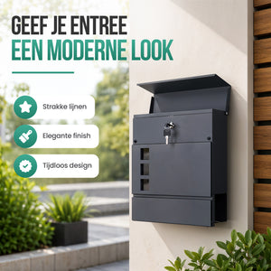 Avalo Brievenbus - Met slot en apart krantenvak - Wandbrievenbus - 3 kijkvensters - Antraciet - Inclusief montagemateriaal