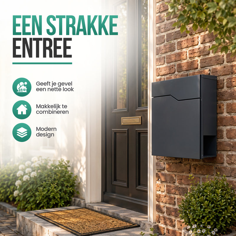 Avalo Brievenbus - Met slot en apart krantenvak – Wandbrievenbus - Antraciet - Inclusief montagemateriaal & 2 sleutels