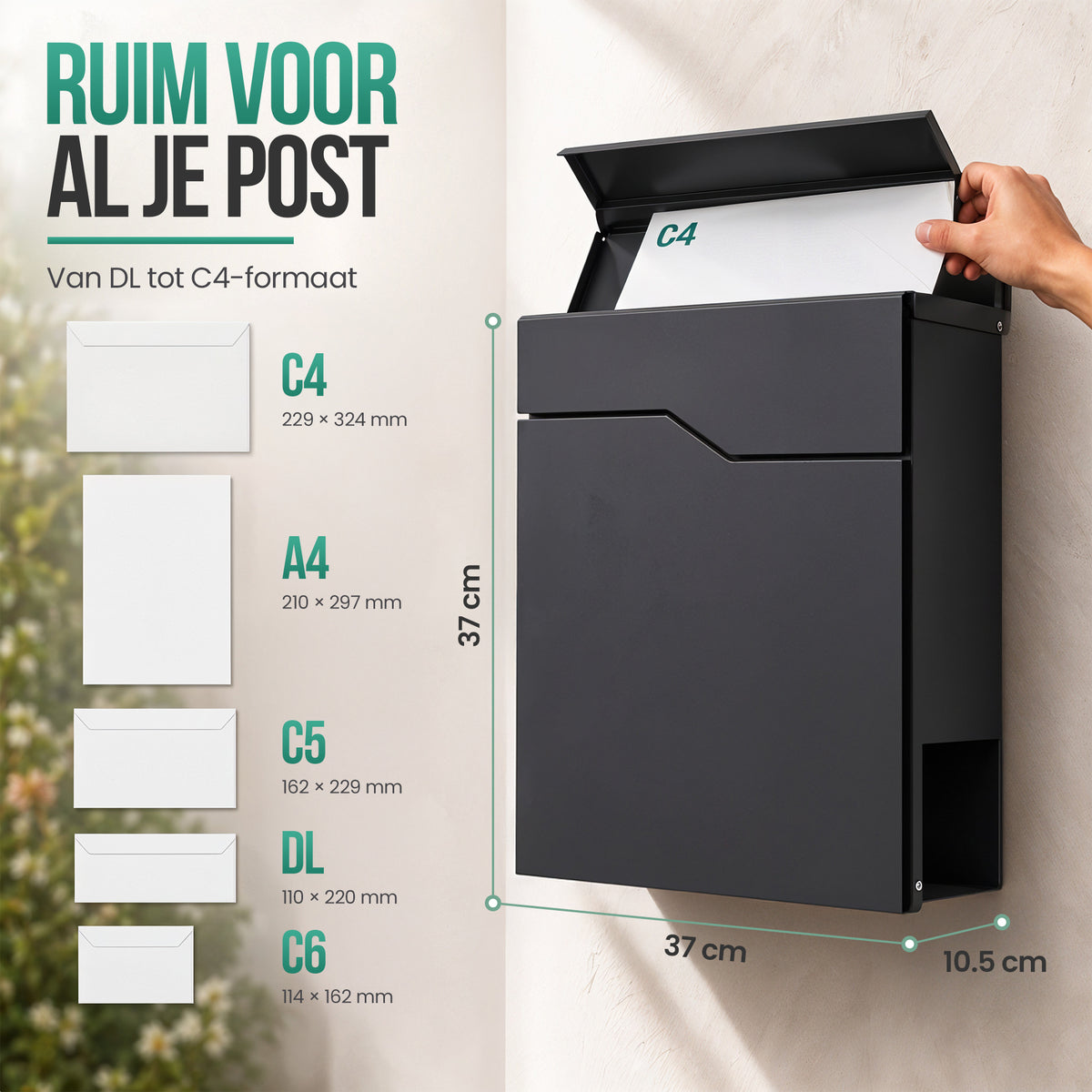 Avalo Brievenbus - Met slot en apart krantenvak – Wandbrievenbus - Antraciet - Inclusief montagemateriaal & 2 sleutels