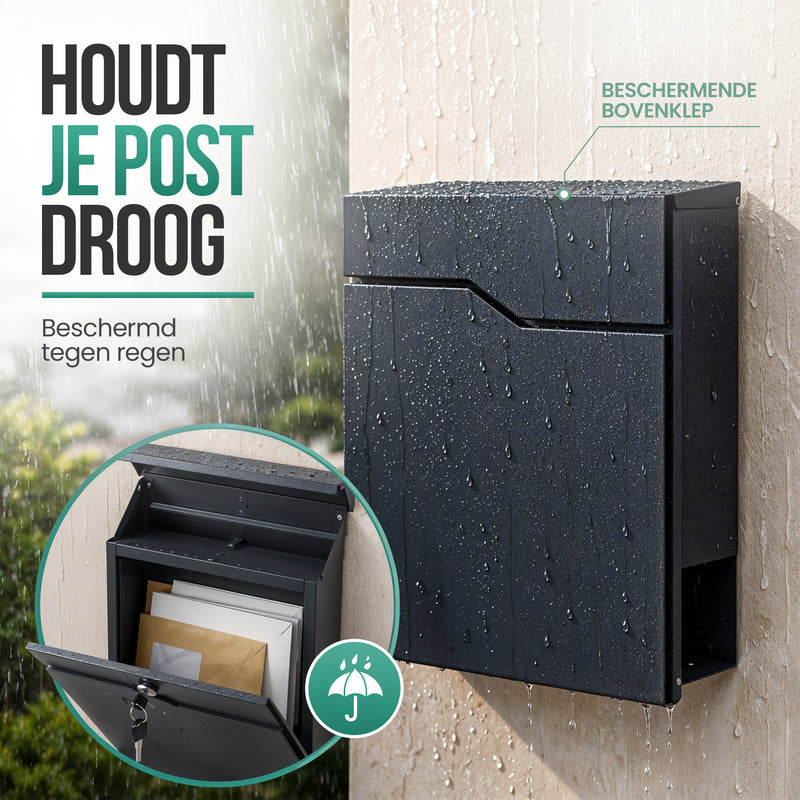 Avalo Brievenbus - Met slot en apart krantenvak – Wandbrievenbus - Antraciet - Inclusief montagemateriaal & 2 sleutels