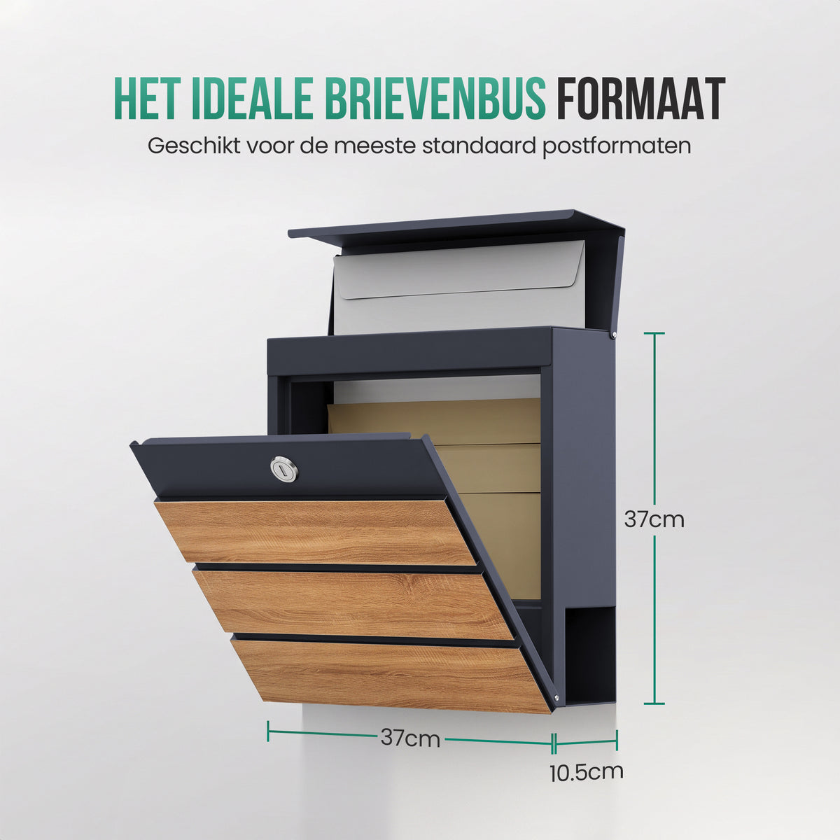 Avalo Brievenbus Antraciet Met Houtlook RVS - Met Krantenvak en Slot - Incl. Montagemateriaal & 2 Sleutels