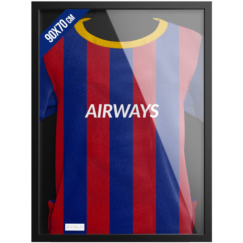 Avalo Wissellijst Hout - Inlijsten Voetbal Shirt - 3D Box Frame - 90x70 CM - Zwart - Diepe fotolijst - Shirt Inlijsten In Fotolijstje