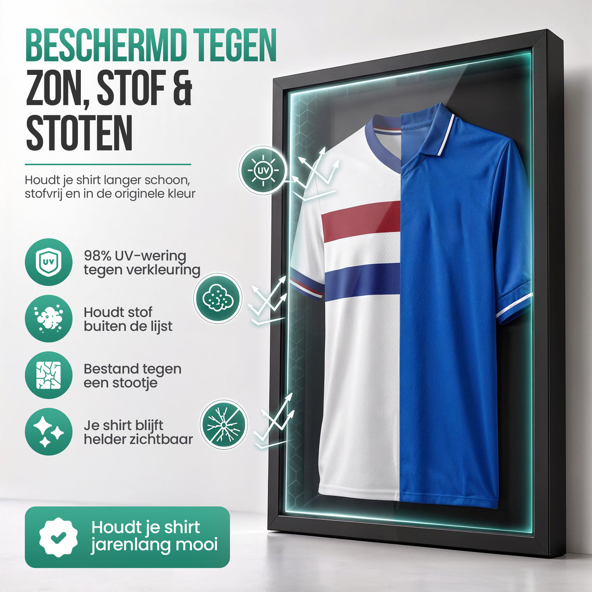 Avalo Wissellijst Hout - Inlijsten Voetbal Shirt - 3D Box Frame - 90x70 CM - Zwart - Diepe fotolijst - Shirt Inlijsten In Fotolijstje