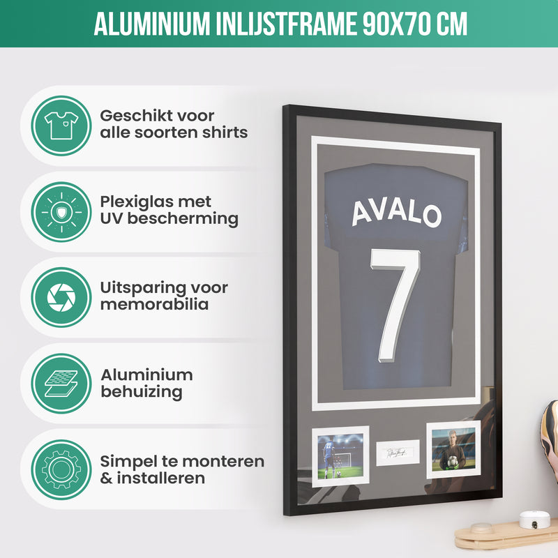 Avalo Wissellijst Aluminium - Inlijsten Voetbal Shirt - 3D Box Frame - 90x70 CM - Zwart - Diepe fotolijst - Shirt Inlijsten In Fotolijstje