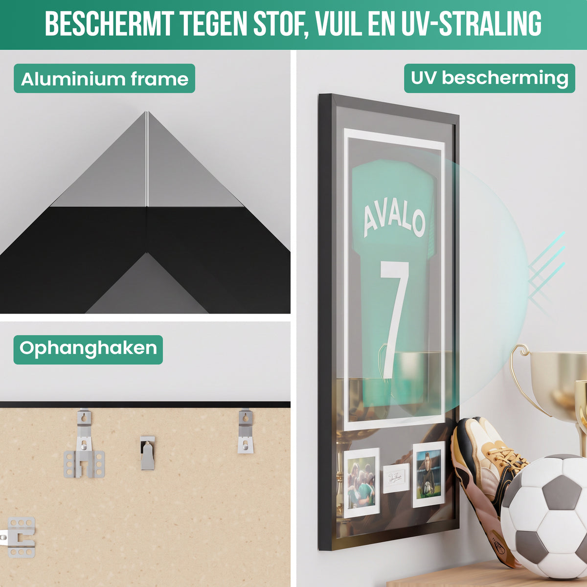 Avalo Wissellijst Aluminium - Inlijsten Voetbal Shirt - 3D Box Frame - 90x70 CM - Zwart - Diepe fotolijst - Shirt Inlijsten In Fotolijstje